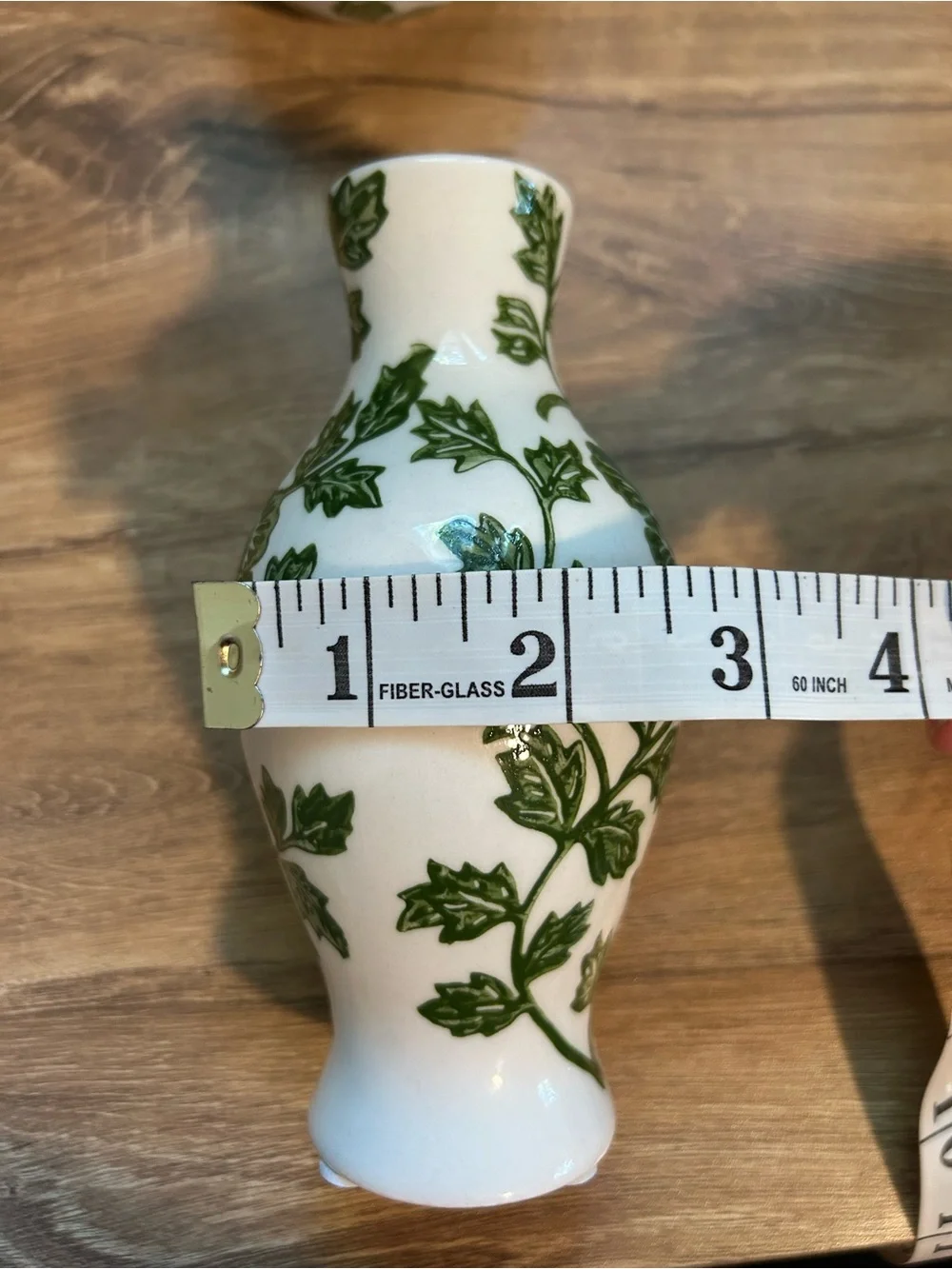 Off White Ceramic Bud Vase Pair with Green Floral Motif